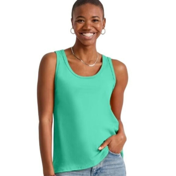 Hanes NWT Essentials Tank Top in Fresh Green Cozy Soft - Picture 3 of 5